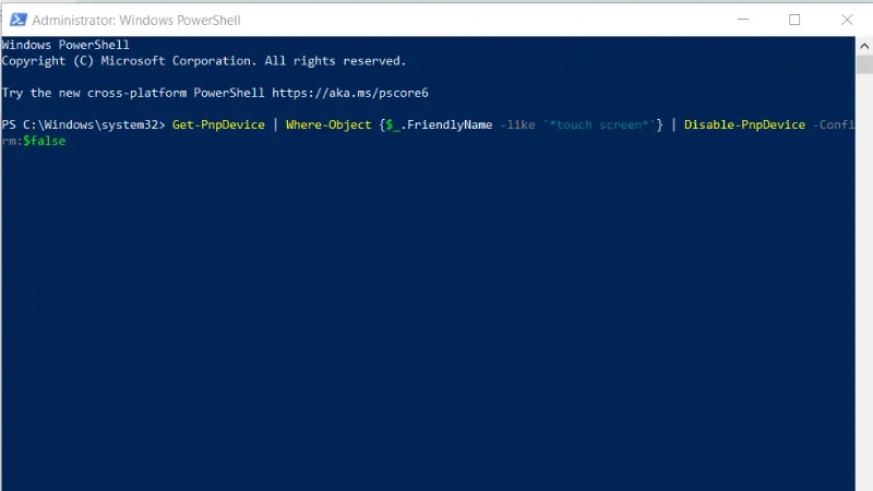 Tắt cảm ứng bằng PowerShell