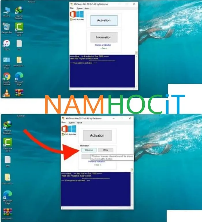 Nhấp chọn nút Activation và sau đó chọn mục Windows để bắt đầu quy trình