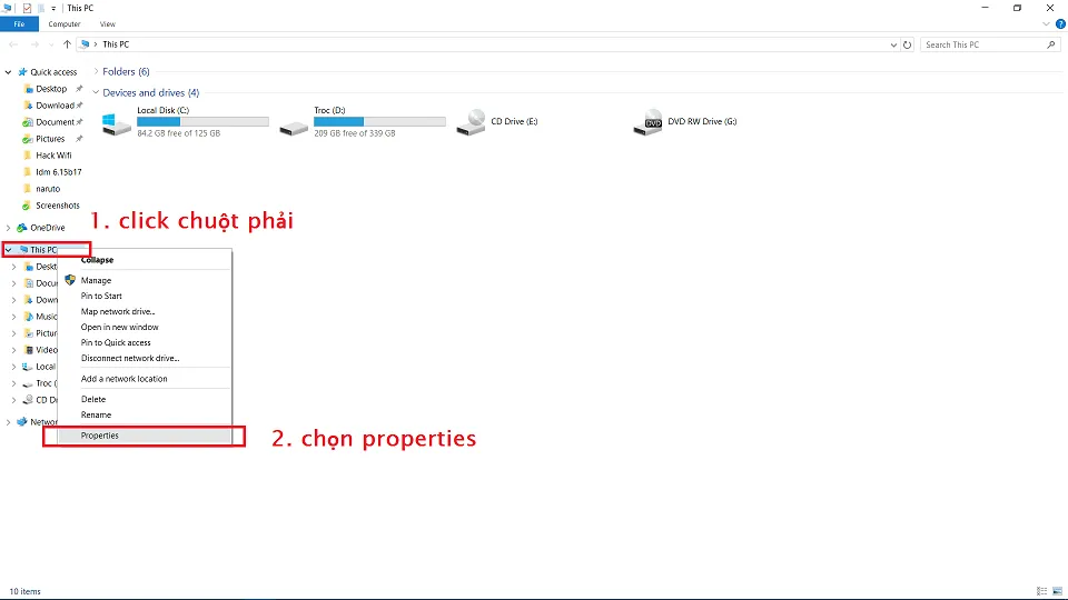 Nhấp chuột phải vào This PC và chọn mục Properties