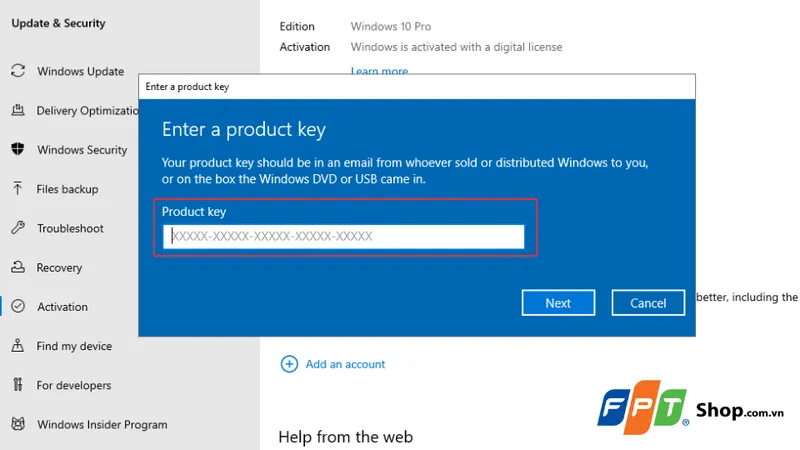 Nhập mã key chính xác để hoàn thành bước kiểm tra win bản quyền cuối cùng