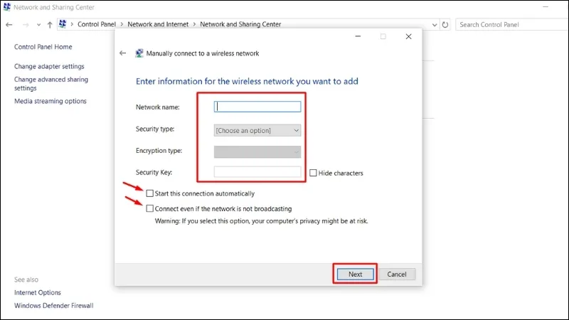 Nhập thông tin mạng WiFi