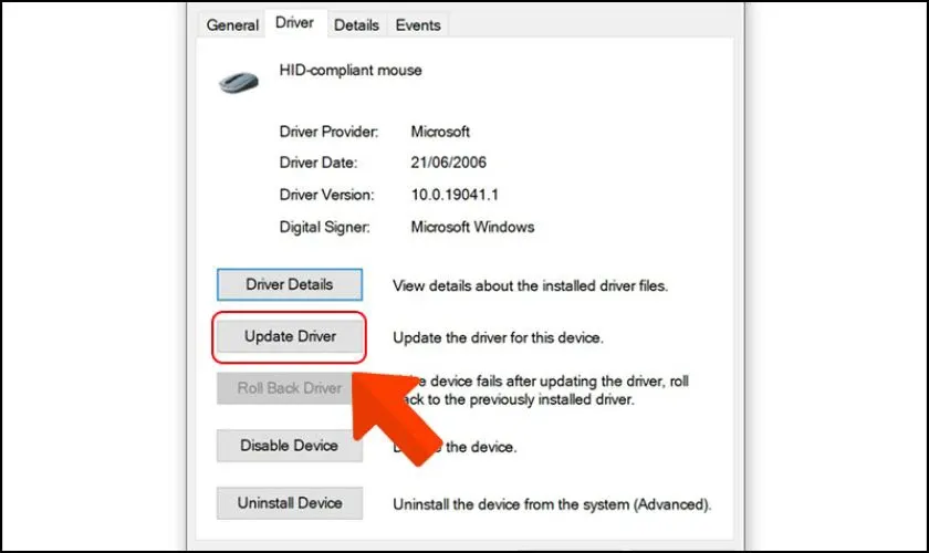 Nhấp vào Update Driver để bắt đầu quá trình cập nhật