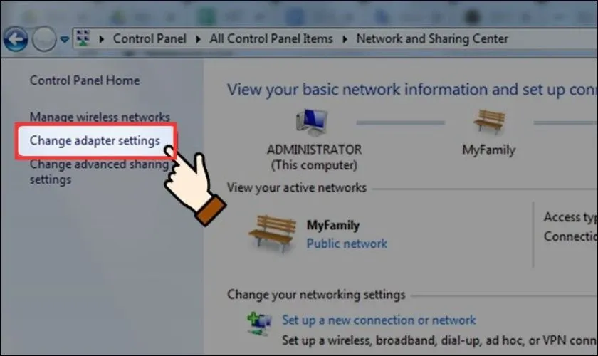 Vào Change adapter settings