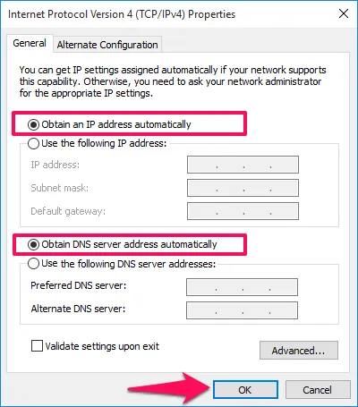 Thiết lập chế độ tự động nhận IP từ máy chủ DHCP
