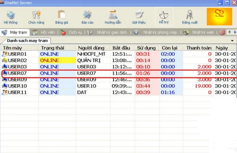 Phần mềm tính tiền ONENET cho phòng game