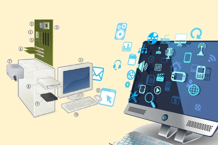 Phân biệt các thành phần phần cứng và phần mềm trên máy tính hiện đại.