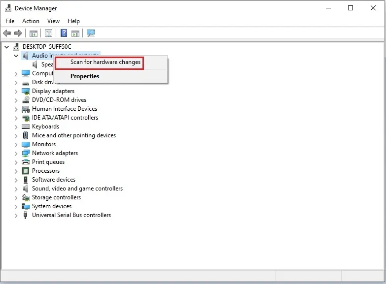 Quét lại phần cứng để cài driver mới