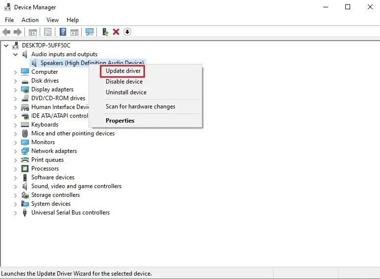 Cập nhật driver âm thanh