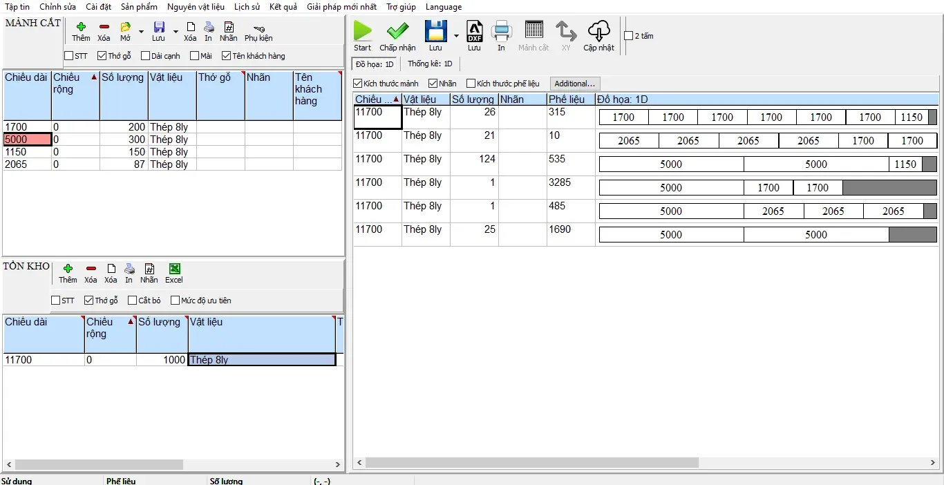 Phần mềm cắt thép khi sử dụng chia cắt