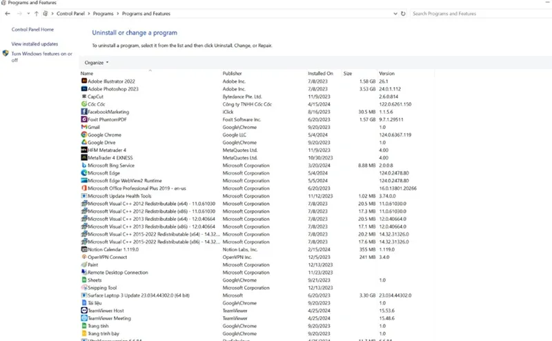 Kiểm tra danh sách phần mềm trước khi cài Win