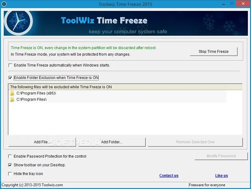 ToolWiz Time Freeze giao diện đơn giản dễ sử dụng