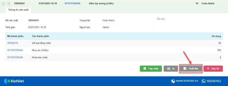 Tính năng theo dõi quy trình chế biến và sản xuất hàng hóa