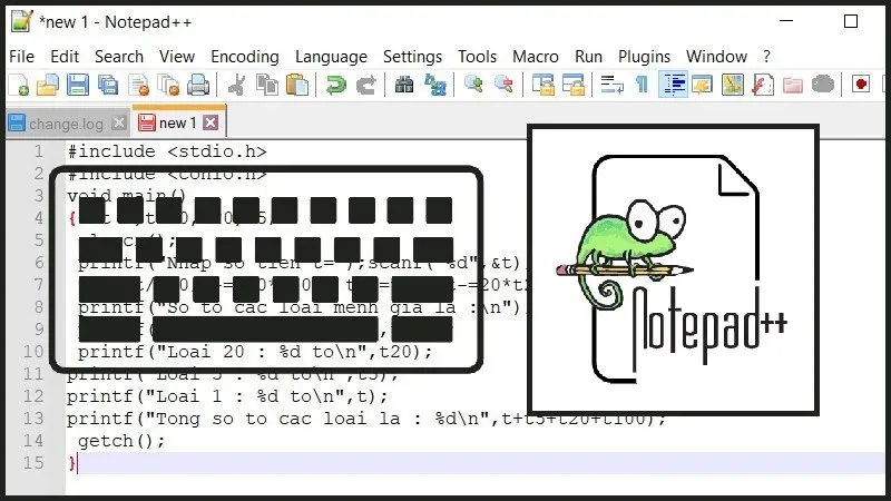 Notepad++ với giao diện tabs và line numbers