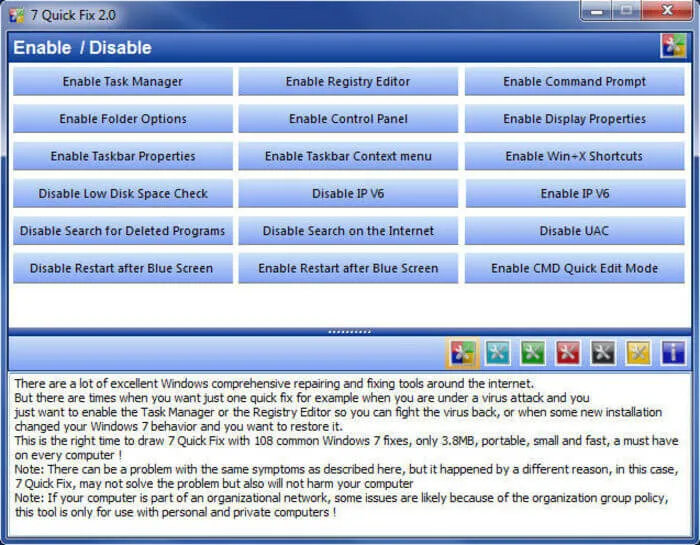 Phần mềm sửa lỗi win 7 Quick Fix cung cấp các giải pháp khắc phục sự cố hệ thống tức thì