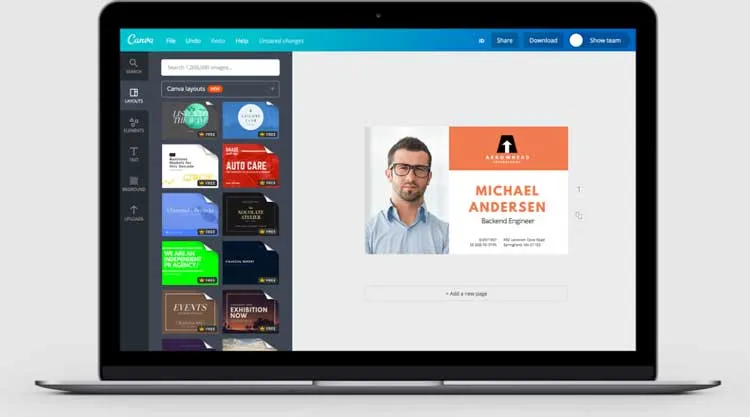 Giao diện thiết kế thẻ nhân viên trên Canva với các công cụ chỉnh sửa trực quan