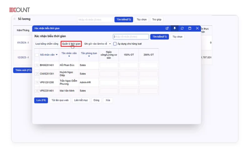 Ecount ERP tích hợp lương
