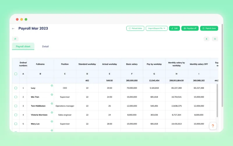 Ứng dụng Tanca tính lương