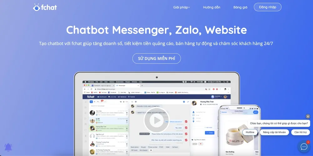 Phần mềm trả lời tin nhắn Fanpage Fchat