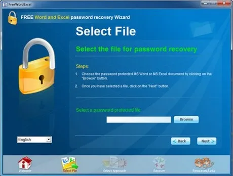 Giao diện Word And Excel Password Recovery Wizard với các tùy chọn khôi phục mật khẩu