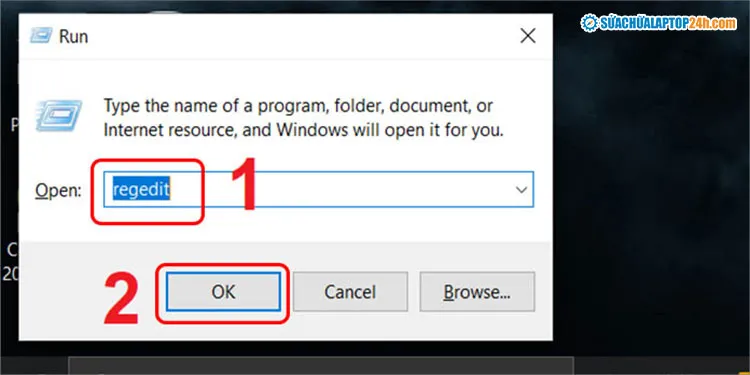 Nhập lệnh regedit vào ô Open