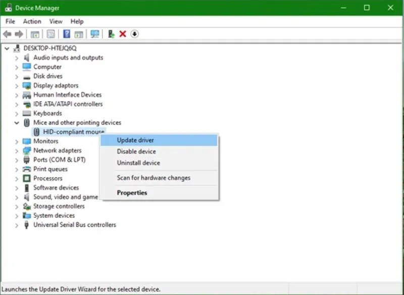 Cập nhật driver chuột trong Device Manager
