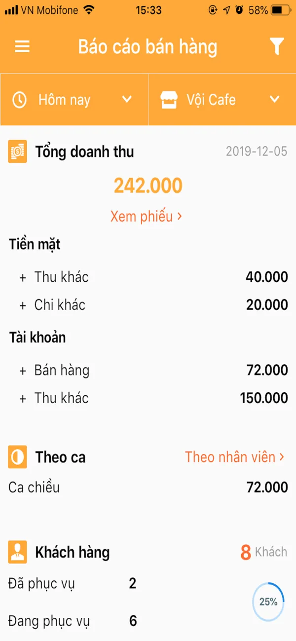 Màn hình quản lý bàn của PosApp