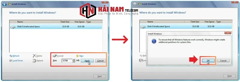 Quá trình tạo mới phân vùng đĩa để cài đặt hệ điều hành