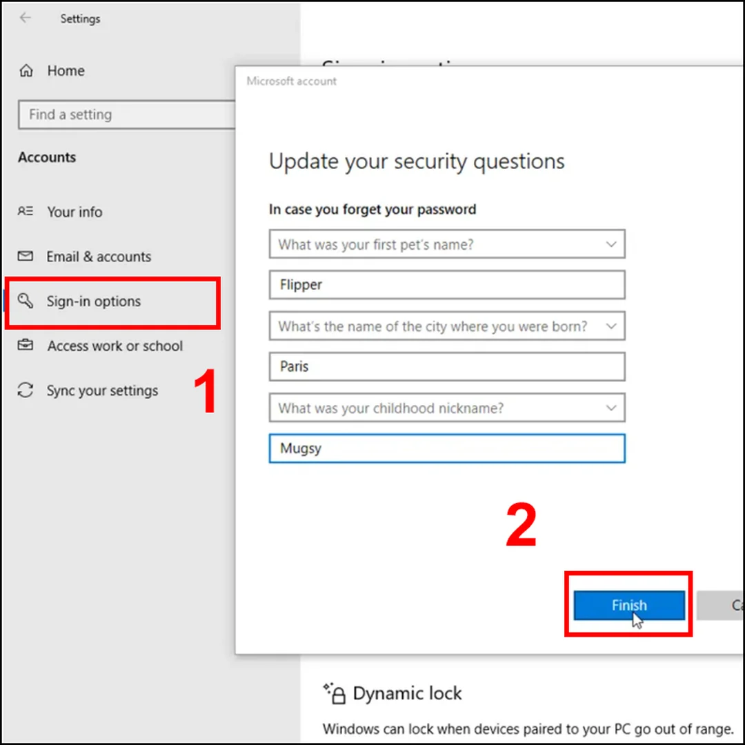 Cập nhật câu hỏi bảo mật cho tài khoản Windows 10 quên mật khẩu laptop win 10 cập nhật câu hỏi bảo mật