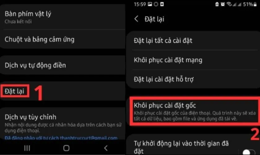 Chọn Reset settings