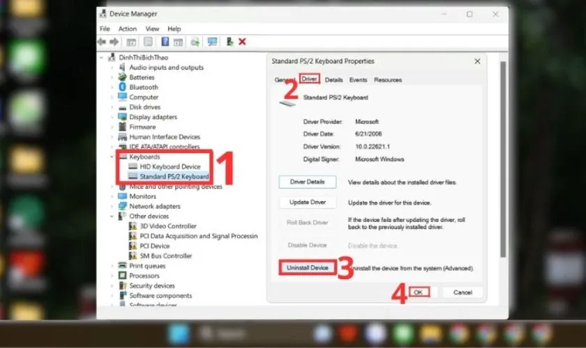 Chọn bàn phím trong Device Manager