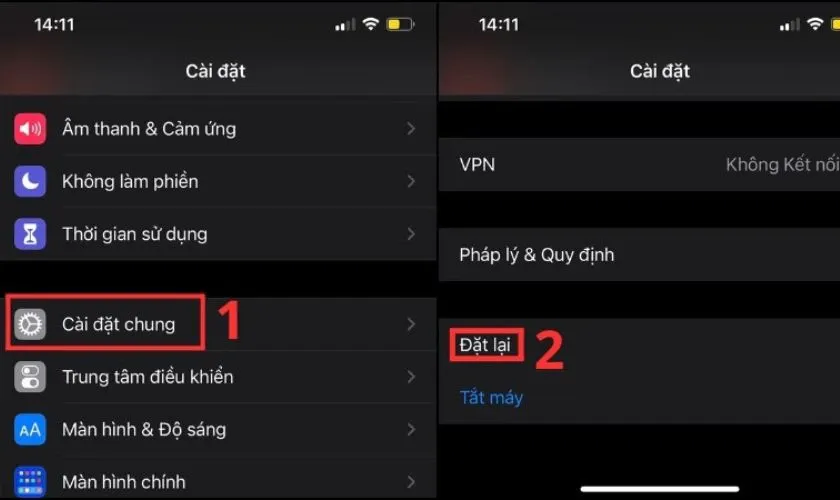 Truy cập menu Reset trên iOS