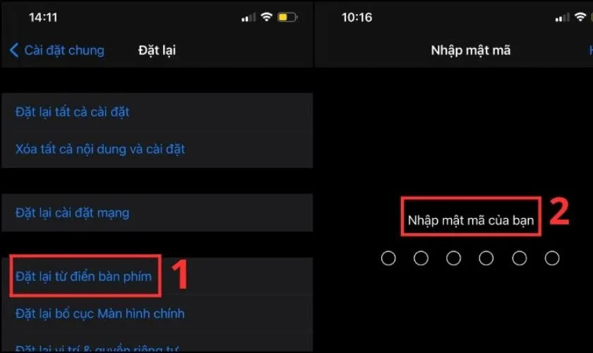 Đặt lại từ điển bàn phím iOS