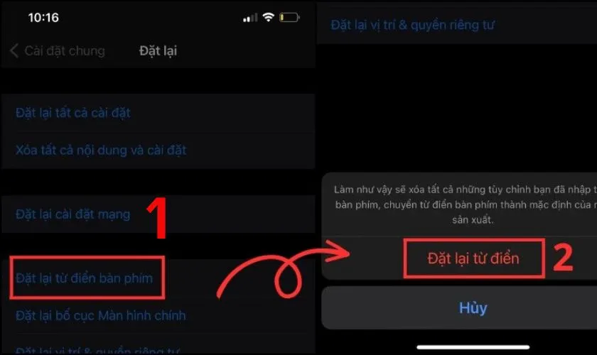 Xác nhận reset keyboard dictionary