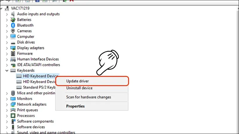 Chọn Update driver cho thiết bị