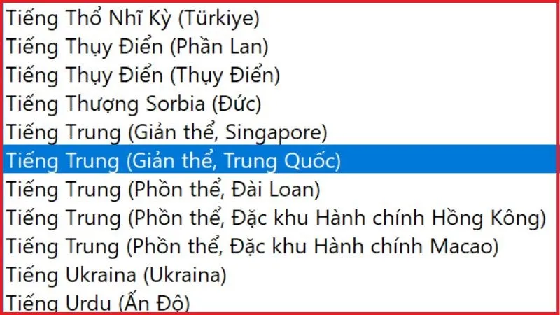 Lá»±a chá»n ngôn ngá»¯ Tiáº¿ng Trung (Giáº£n thá»ƒ, Trung Quá»‘c)