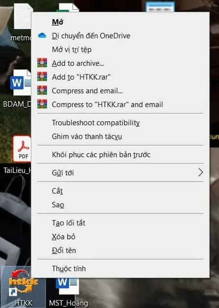 Nhấn chuột phải vào biểu tượng HTKK và chọn Properties