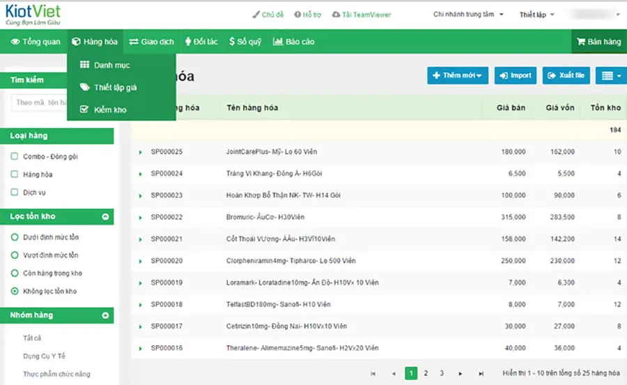 KiotViet hỗ trợ quản lý tồn kho tiện lợi