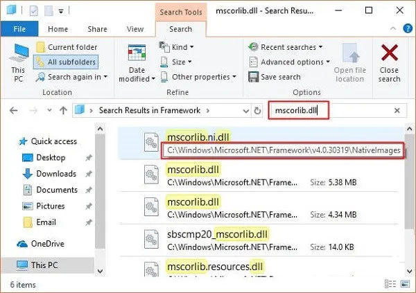 Sử dụng thanh tìm kiếm để xác định tệp tin thư viện quan trọng của hệ thống