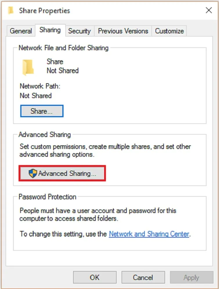 Sử dụng tính năng Advanced Sharing để tùy chỉnh chuyên sâu