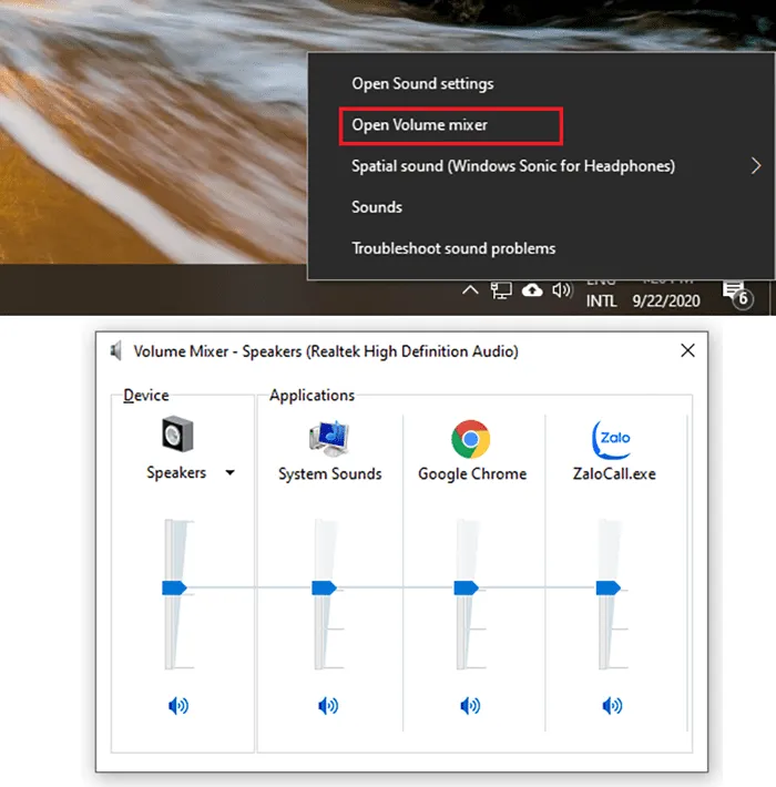 Sử dụng Volume Mixer để điều chỉnh âm thanh riêng cho từng ứng dụng