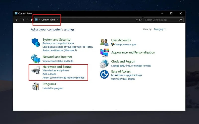Nhấn tổ hợp phím Ctrl + S và nhập vào Control Panel hoặc chọn ở Desktop
