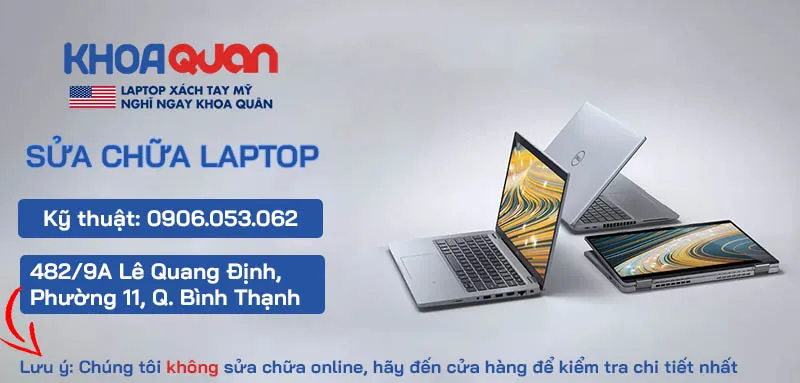 Kỹ thuật viên Thành Tín Computer đang kiểm tra sự cố mạng trên laptop Dell
