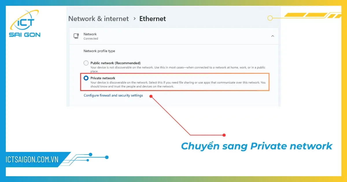 Chuyển sang chế độ Private để mở khóa tính năng dò tìm trong mạng LAN