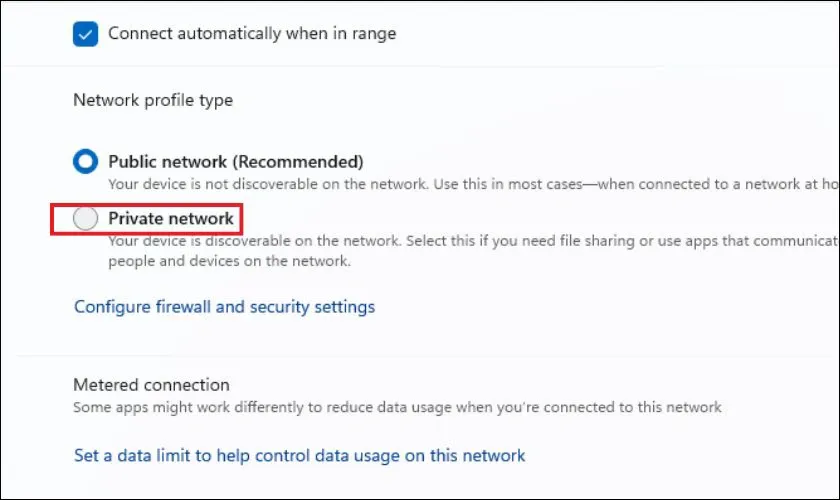 Chuyển sang Private network
