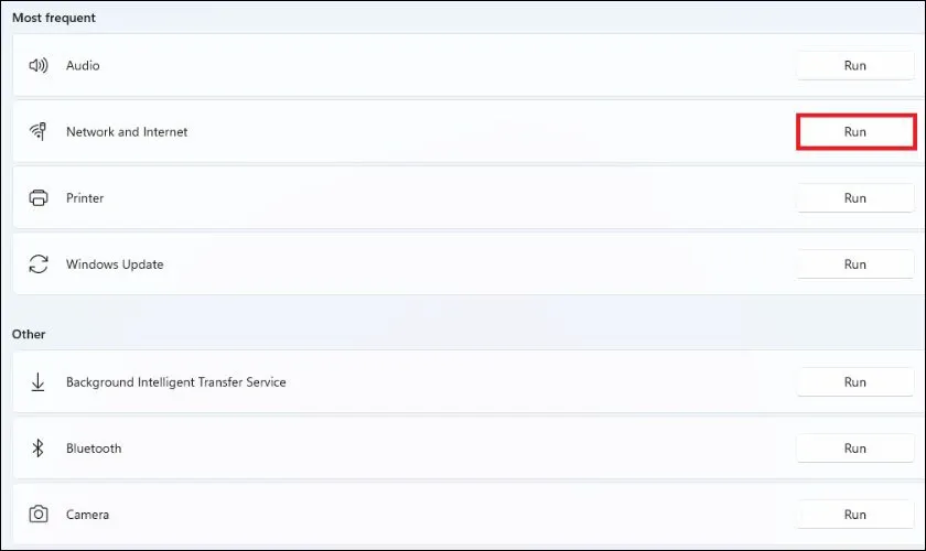 Chạy Network Troubleshooter