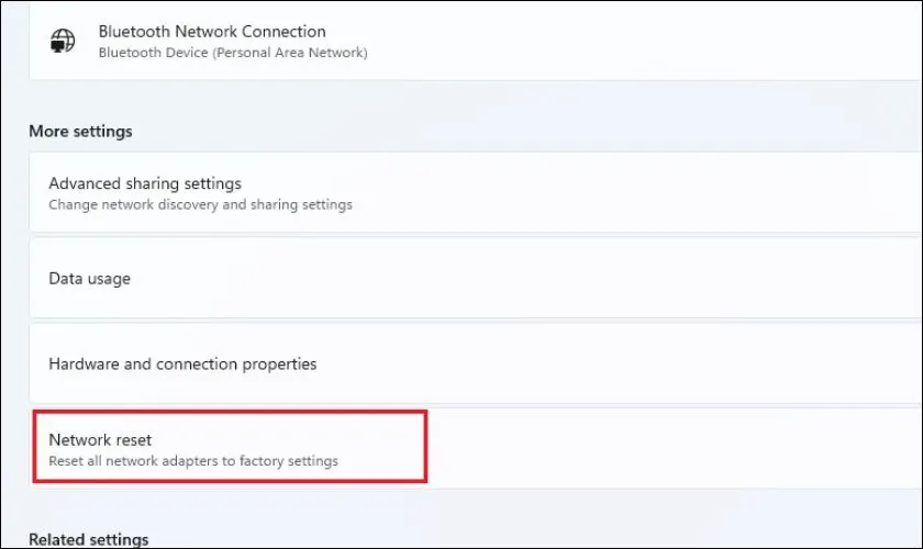 Truy cập Network Reset
