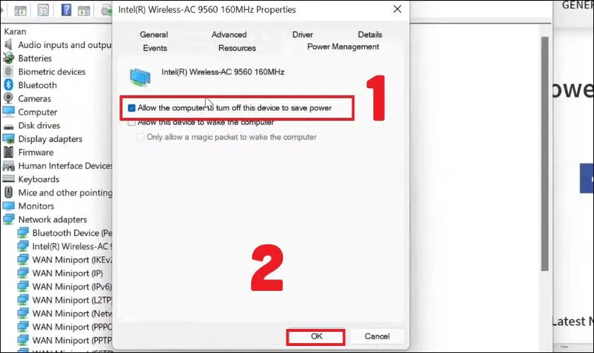 Tắt Power Management cho adapter WiFi