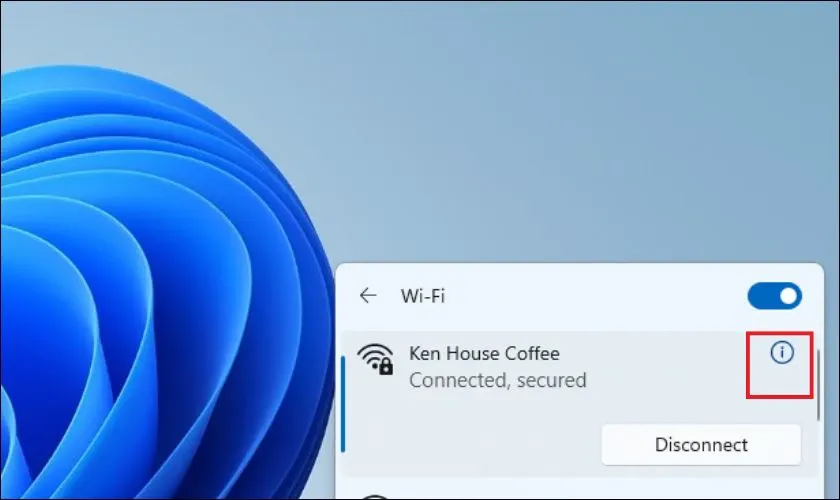 Mở Properties của mạng WiFi