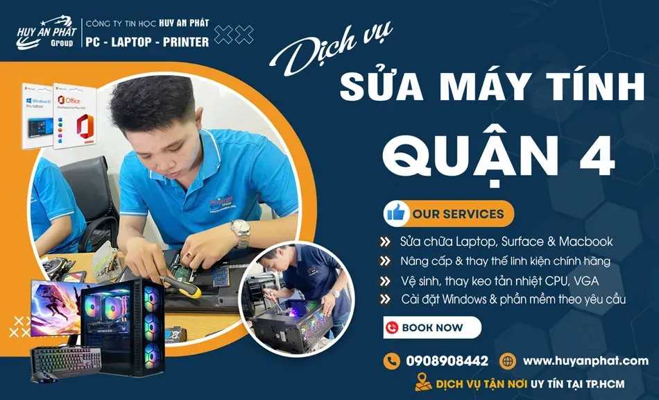 Dịch vụ sửa máy tính tại nhà quận 4 hỗ trợ nhanh chóng