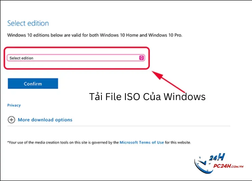 Giao diện tải file ISO Windows chính thức chuẩn bị cho quá trình cài đặt